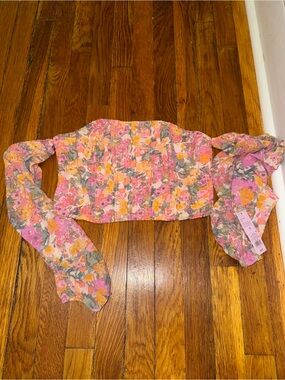 wild fable Pink Multi Floral Off-Shoulder Puff Sleeve Crop Top